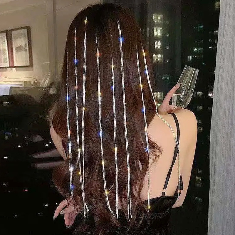[Featured] กิ๊บติดผมหางม้าถัก ประดับกลิตเตอร์ พลอยเทียม สีเงิน แวววาว สําหรับผู้หญิง 1 ชิ้น