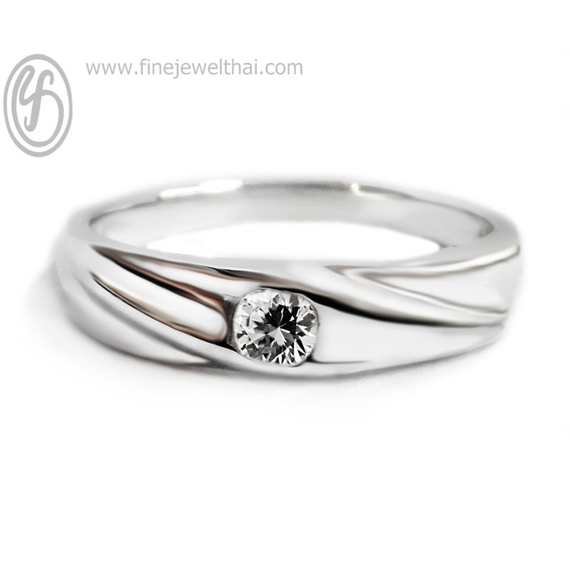 Finejewelthai แหวนคู่ เงินแท้ ฝังเพชรแท้ พร้อมใบรับรอง Diamond Silver Ring - Diamond_Gift_Set17