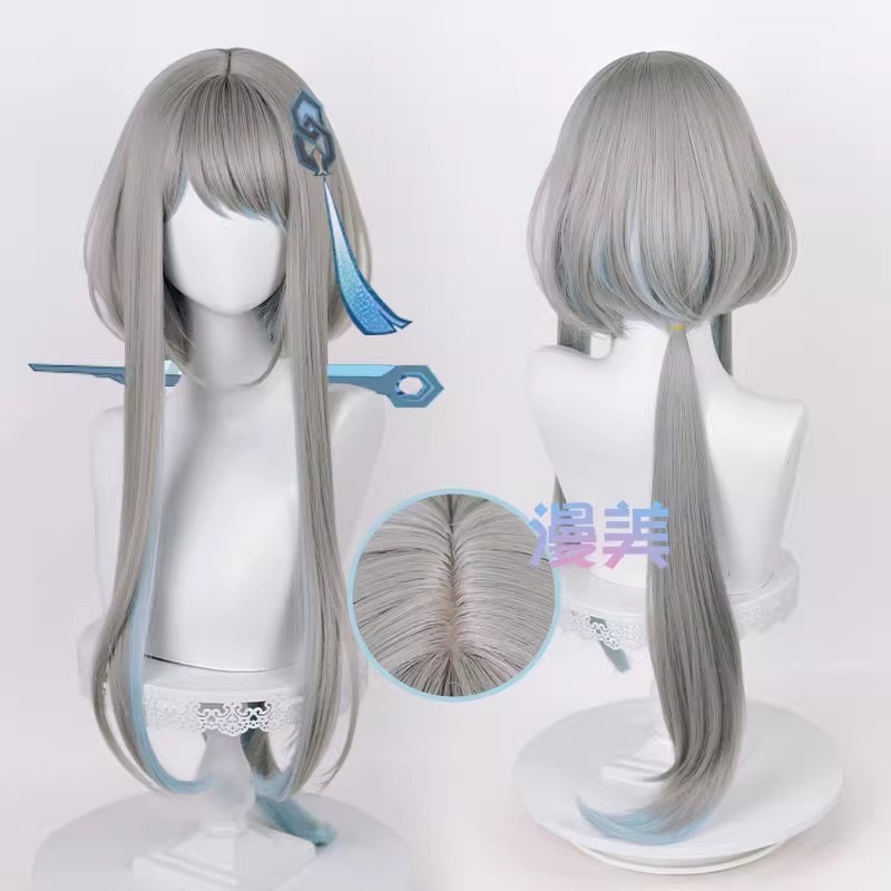 Genshin Impact Guizhong/Madame Ping Cosplay Wig 90cm/45cm Long Grey Heat Resistant Synthetic Wigs