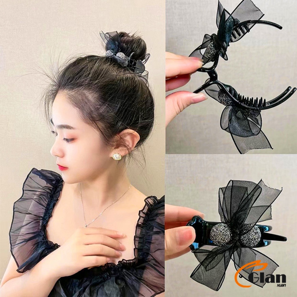 Glanxuan กิ๊ฟหนีบผม ประดับโบว์ และพลอยเทียม กิ๊บติดผมสตรีสไตล์เกาหลี Hair Clips