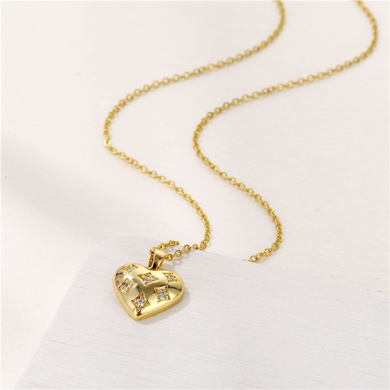 Golden สร้อยคอสเตนเลส 18k จี้รูปหัวใจ ประดับเพทาย สามมิติ เครื่องประดับ