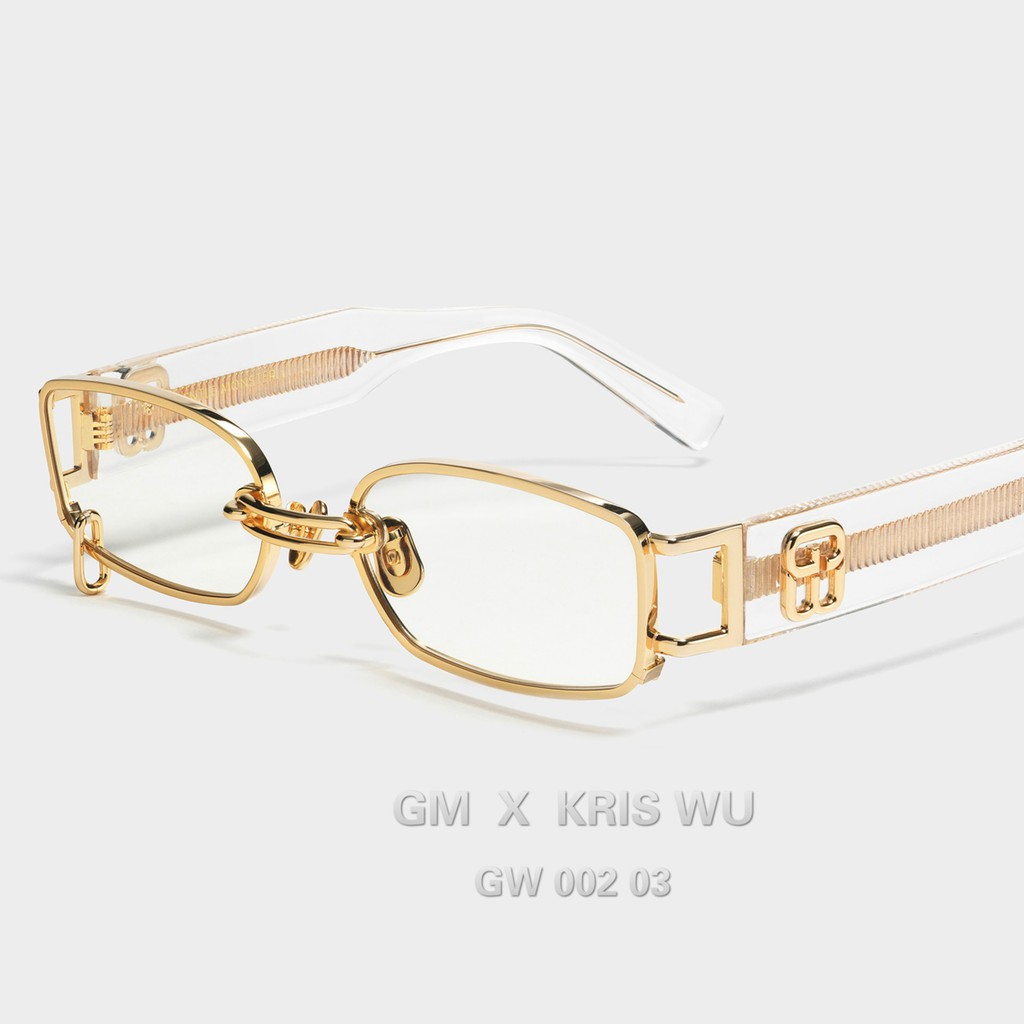 Gw 002 03 - Gm แว่นกันแดดทรงสี่เหลี่ยมโลหะสีทองคุณภาพสูง