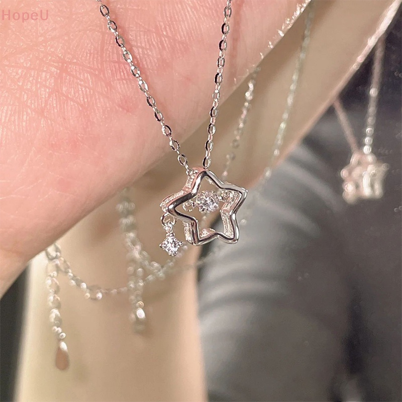 [HopeU] สร้อยคอโซ่ จี้คริสตัล รูปดาวกลวง เครื่องประดับแฟชั่น สําหรับผู้หญิง