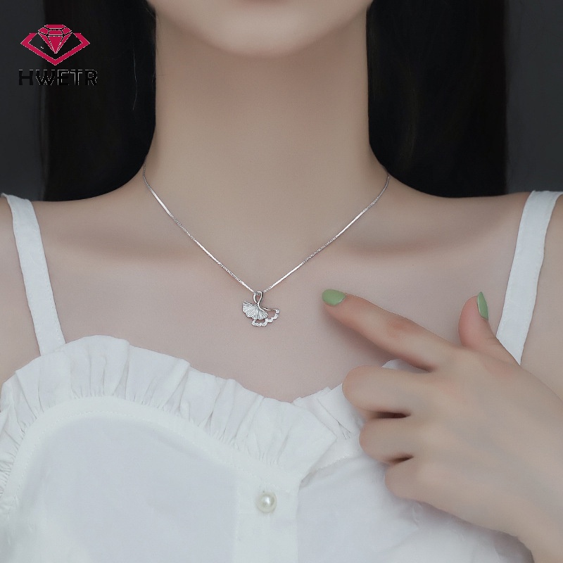 Hwetr ใหม่ สร้อยคอโซ่ จี้ใบแปะก๊วย เรียบง่าย เครื่องประดับแฟชั่น สําหรับผู้หญิง