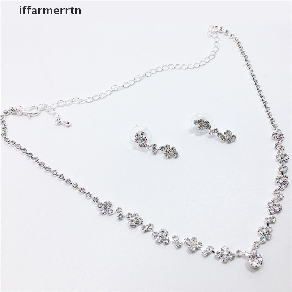 Iffar ชุดเครื่องประดับ สร้อยคอ ต่างหู คริสตัล สีเงิน สําหรับเพื่อนเจ้าสาว