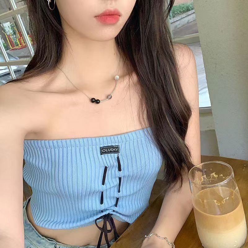 Ins โอปอล ไทเทเนียม หมึกเหล็ก สร้อยคอ วินเทจ เรียบง่าย ลูกปัด ผู้หญิง ไหปลาร้า โซ่ สร้อยคอ
