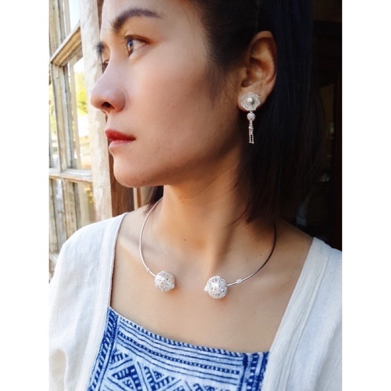 (JindaJewelry)โช็คเกอร์ลูกบอลฉลุเงินแท้92.5%สามารถหมุนลูกบอลออกใส่จี้ได้