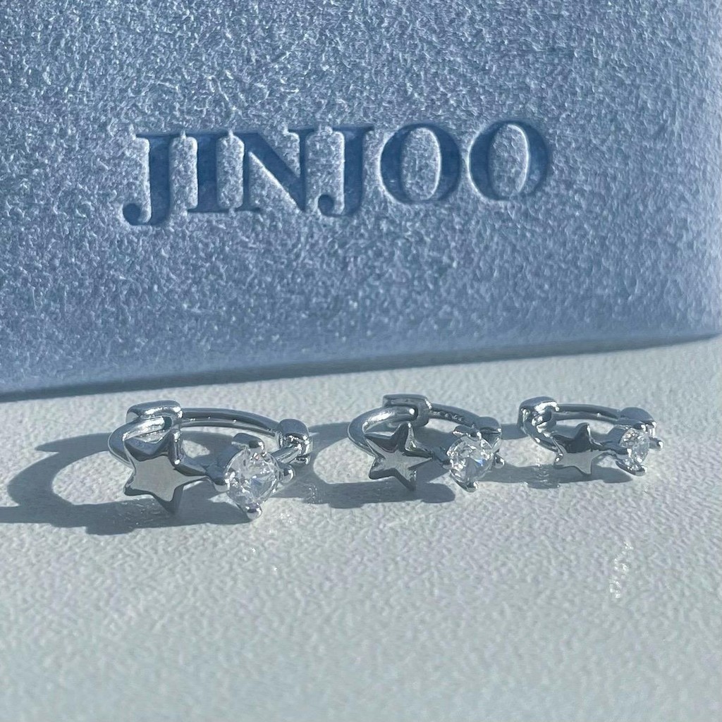 Jinjoo ต่างหูห่วงดาวประดับ ปุ๊กปิ๊ก มี 3 ขนาด 6,8,10 mm. luxury สง่างาม