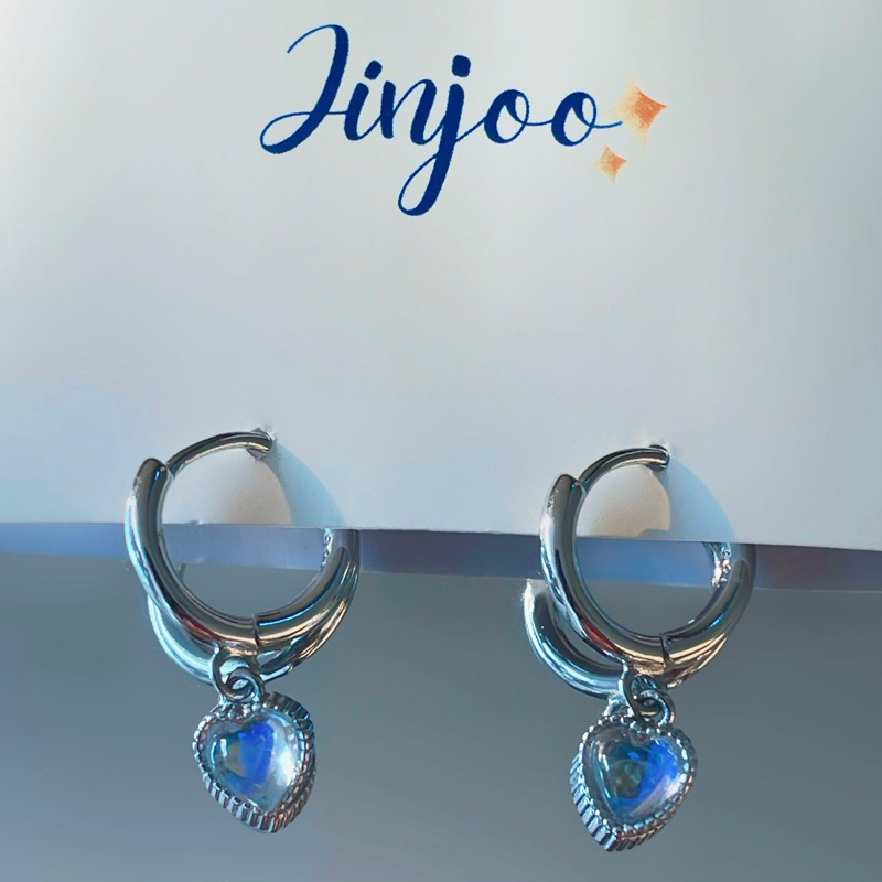 Jinjoo✨-ขายดี-E1051-ต่างหูห่วงหัวใจโฮโลแกรม ปุ๊กปิ๊ก น่ารัก So cute