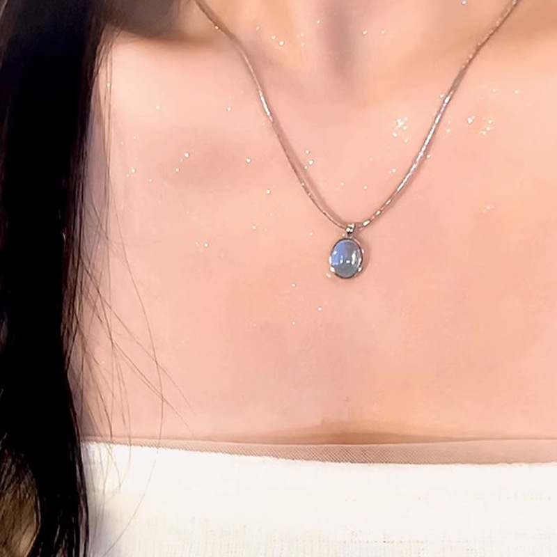 Jojo COCO สร้อยคอโซ่ จี้งู หินมูนสโตนธรรมชาติ สีเงิน สําหรับผู้หญิง