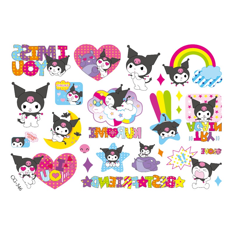 Kuromi My Melody Tattoos สติกเกอร์รอยสักชั่วคราว กันน้ํา (ส่งแบบสุ่ม)