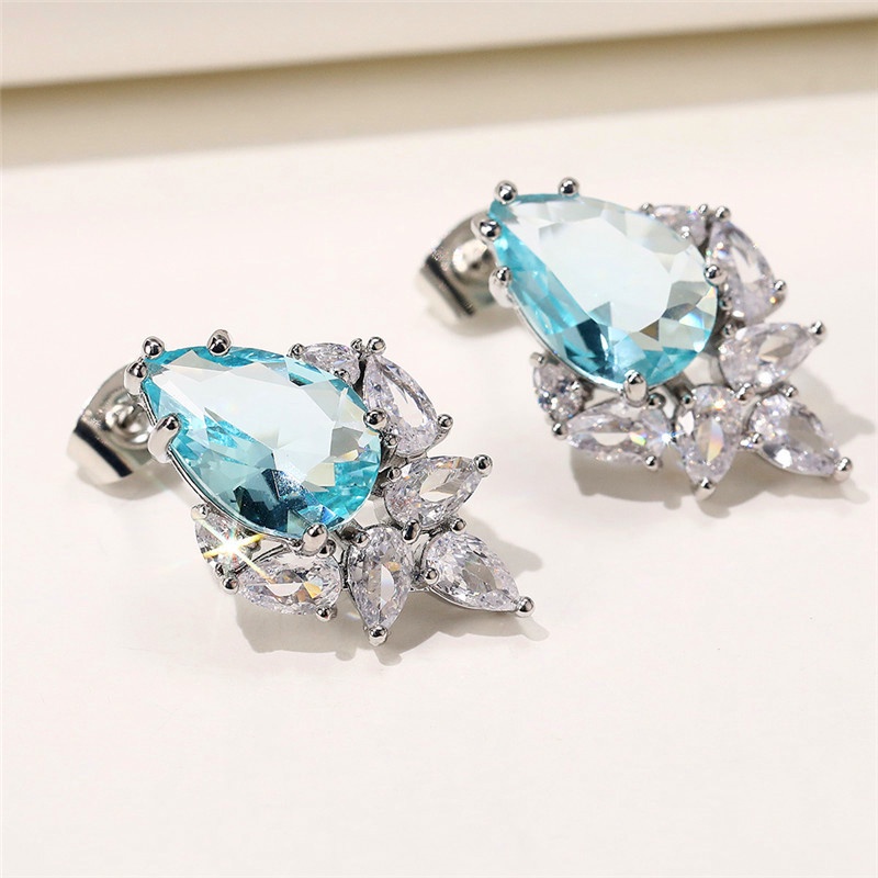 LALA.ต่างหูเพทาย รูปหยดน้ํา ประดับเพชร สีชมพู สําหรับผู้หญิง