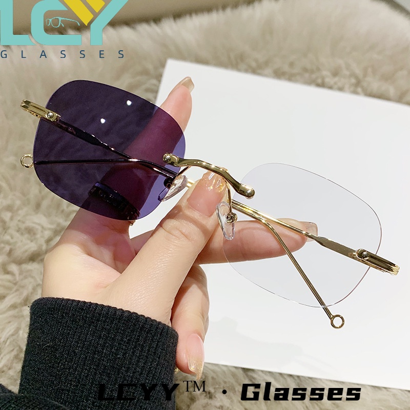 LCYY ใหม่แฟชั่นแว่นตาเปลี่ยนสีไม่มีขอบผู้หญิงแว่นตาป้องกันแสงสีฟ้า 5152