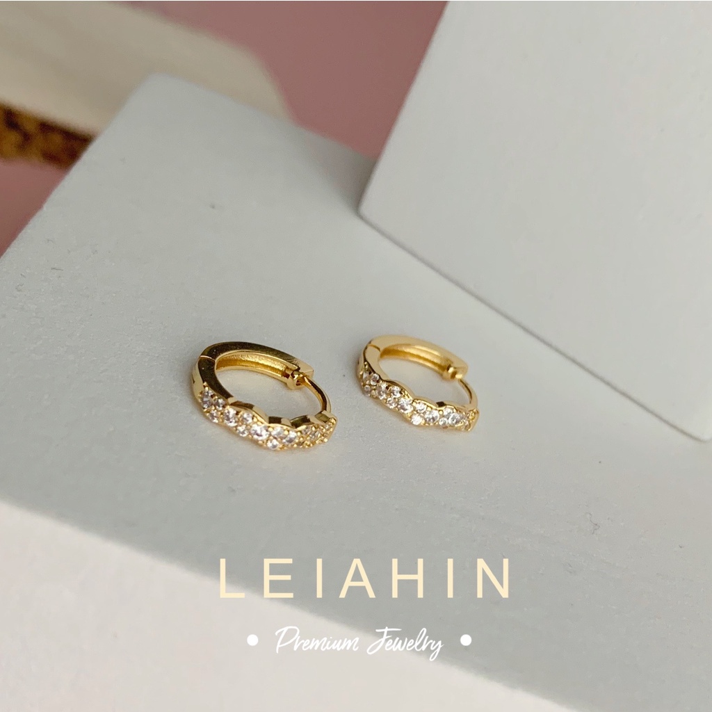 LEIAHIN ต่างหูชุบทอง 18k ประดับเพทาย เครื่องประดับแฟชั่น สไตล์เกาหลี มินิมอล สําหรับผู้หญิง