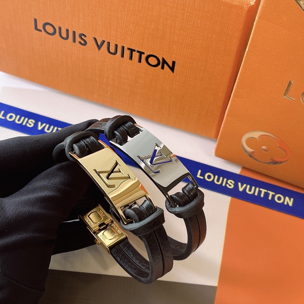 LOUIS VUITTON สร้อยข้อมือ กําไลข้อมือ ไทเทเนียม ลําลอง ลายโลโก้ตัวอักษร LV โมโนแกรม
