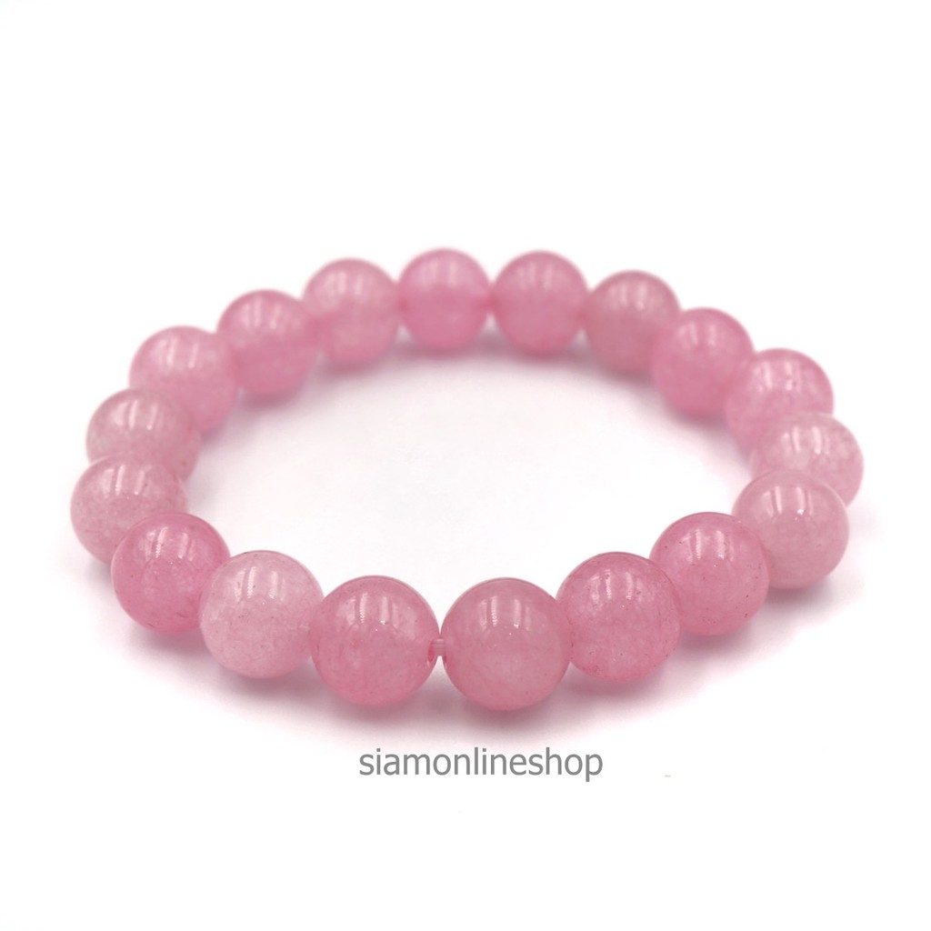 LUCKYSTONE หินสีนำโชค สีชมพูโรสควอตซ์ ขนาด 10 มม. สร้อยข้อมือหินแท้ by siamonlineshop