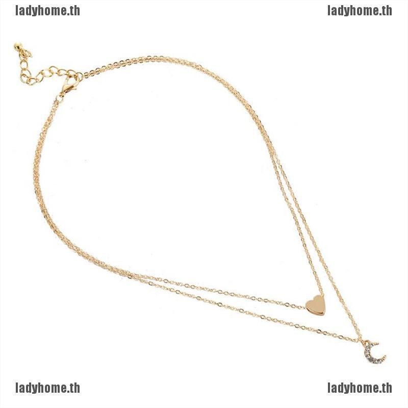 Ladyhome& ผู้หญิง หลายชั้น หัวใจ ดวงจันทร์ จี้ โช้กเกอร์ สร้อยคอ เครื่องประดับ