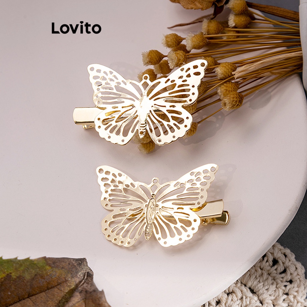 Lovito กิ๊บติดผม ทรงเว้าออก รูปผีเสื้อ สไตล์ลำลอง สำหรับผู้หญิง LFA03276 (สีขาว/สีออฟไวต์)