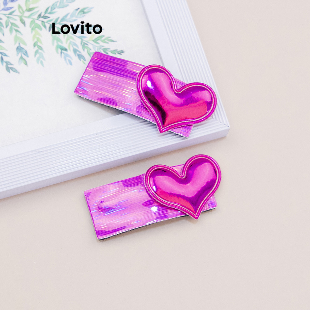 Lovito กิ๊บติดผมผู้หญิง ทรงสี่เหลี่ยม รูปหัวใจ สีมาการอง สไตล์ลำลอง LCS06557 8 ชิ้น