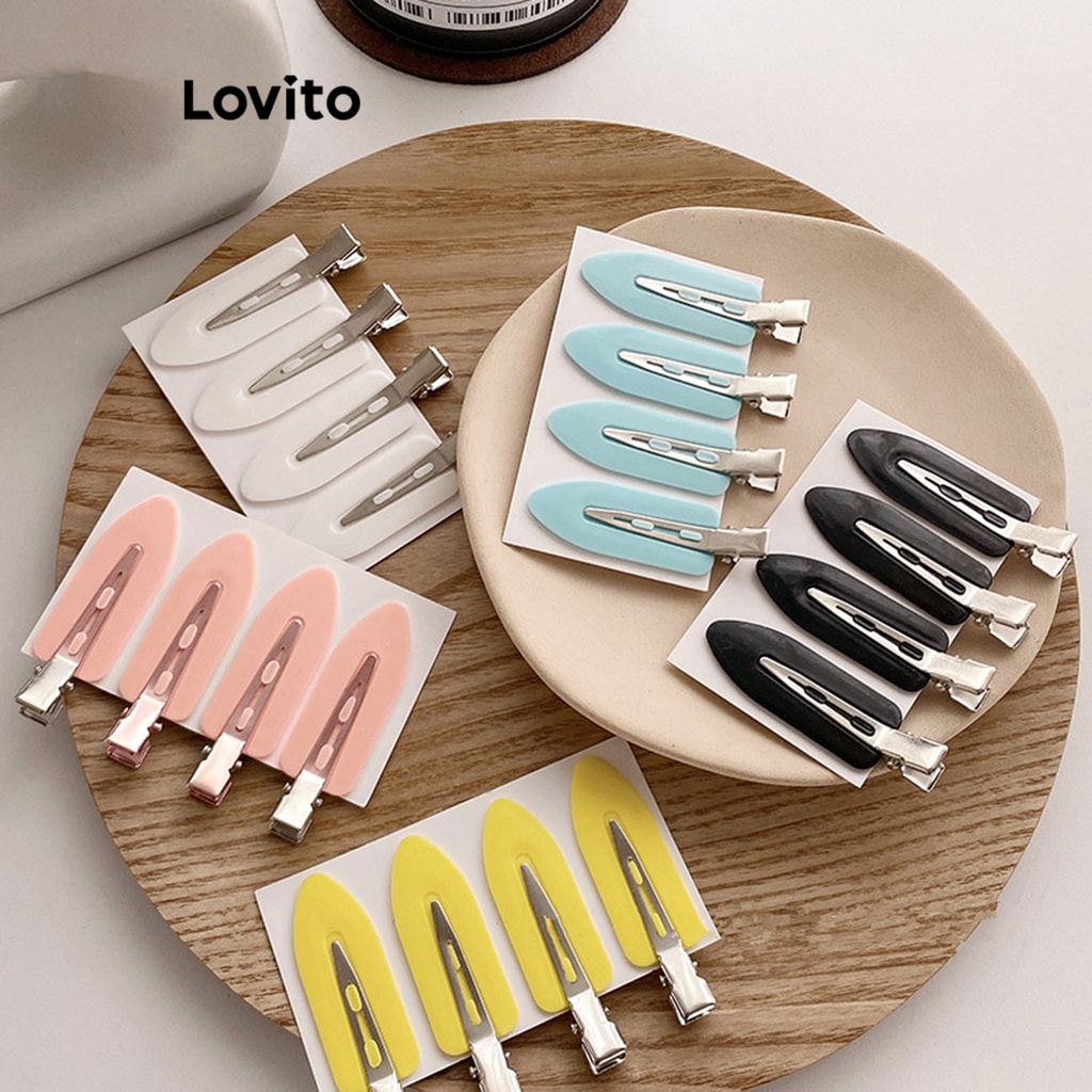Lovito กิ๊บติดผมผู้หญิง โลหะ สีพื้น สไตล์ลำลอง L63AD096 (ขาว/ชมพู/ดำ)
