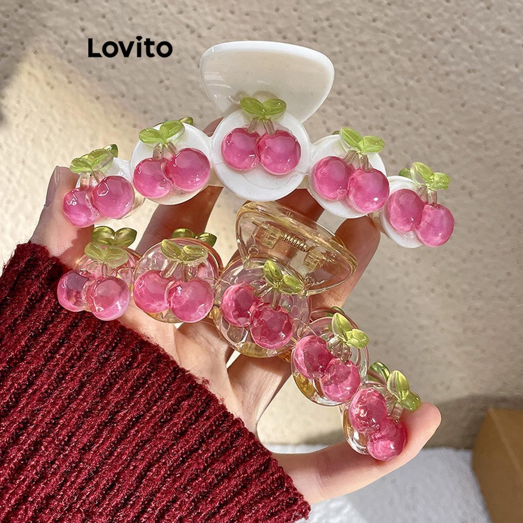 Lovito คลิปหนีบผมผู้หญิง ลายผักและผลไม้ สไตล์น่ารัก LFA08069 (หลายสี/สีออฟไวท์)