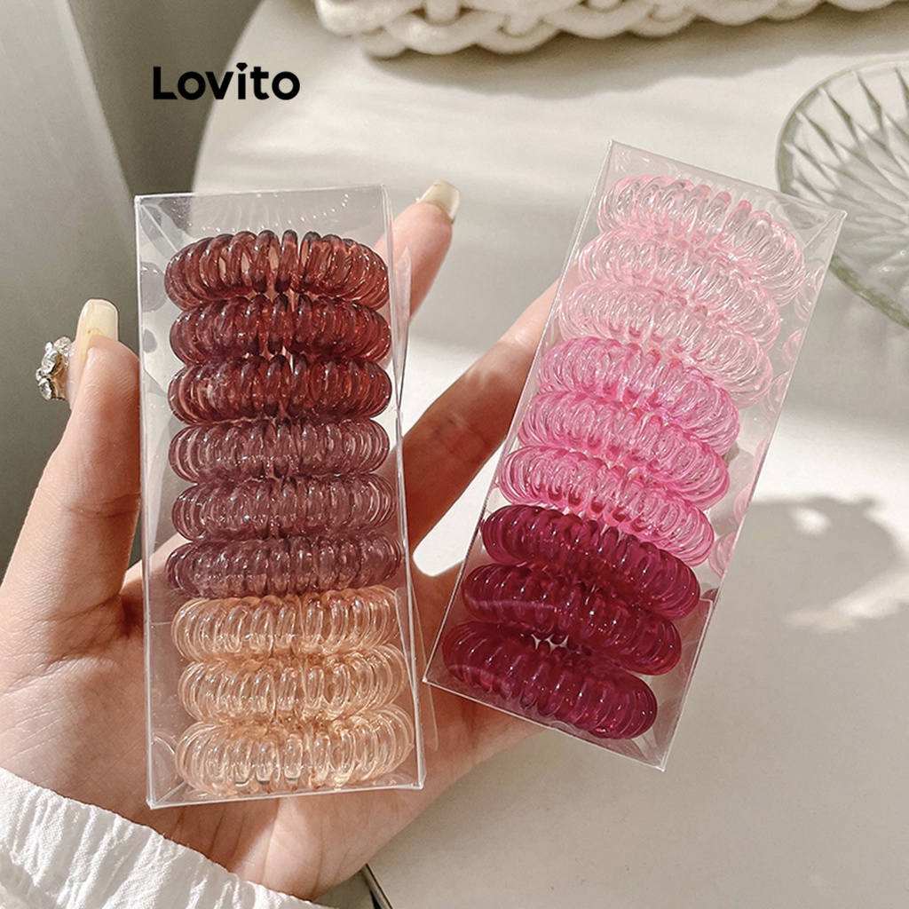 Lovito ยางรัดผมลำลอง เบสิก แบบยืดหยุ่นสูง สีพื้น 9 ชิ้น สำหรับผู้หญิง L57AD034 (หลากสี/น้ำตาล/ชมพู/ดำ)