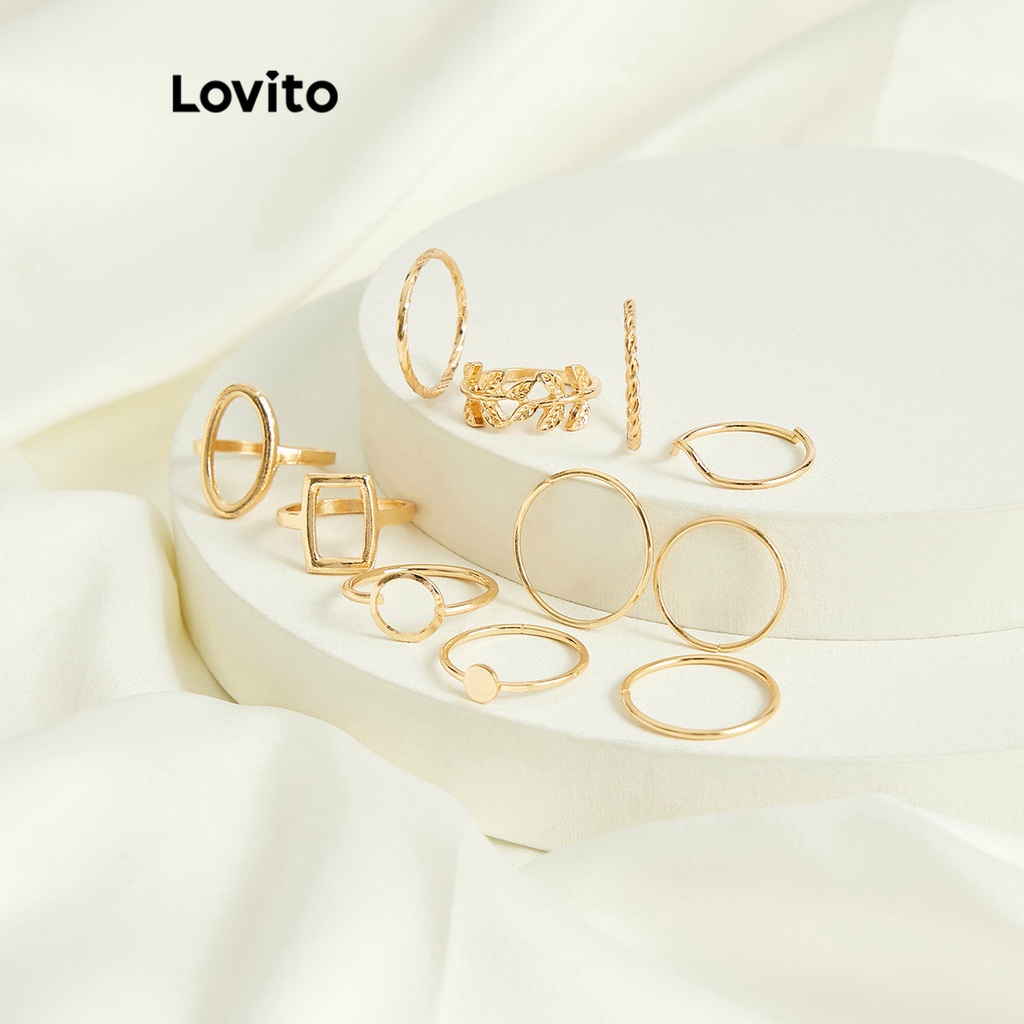 Lovito เซ็ตแหวนผู้หญิง แบบโลหะ ลายชนเผ่า สไตล์ลำลอง 11 ชิ้น L63AD034 (สีทอง/ สีเงิน)
