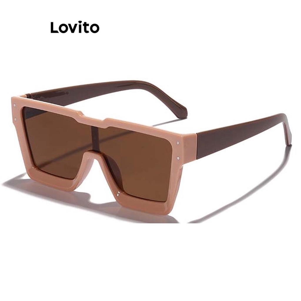 Lovito แว่นกันแดดผู้หญิง ป้องกันยูวี สีเรียบ สไตล์ลำลอง LCS05179