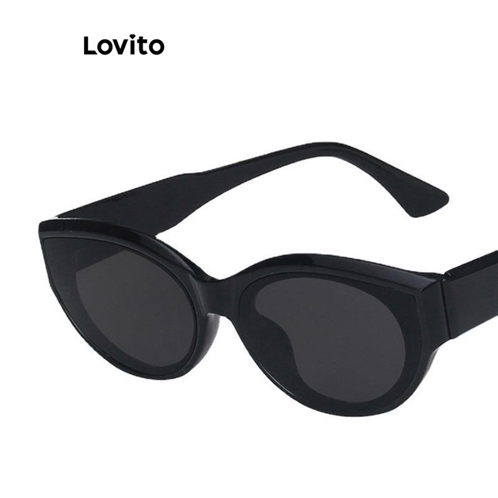 Lovito แว่นกันแดดผู้หญิง สไตล์ลำลอง สีพื้น เบสิก LNA32304 (สีดำ)