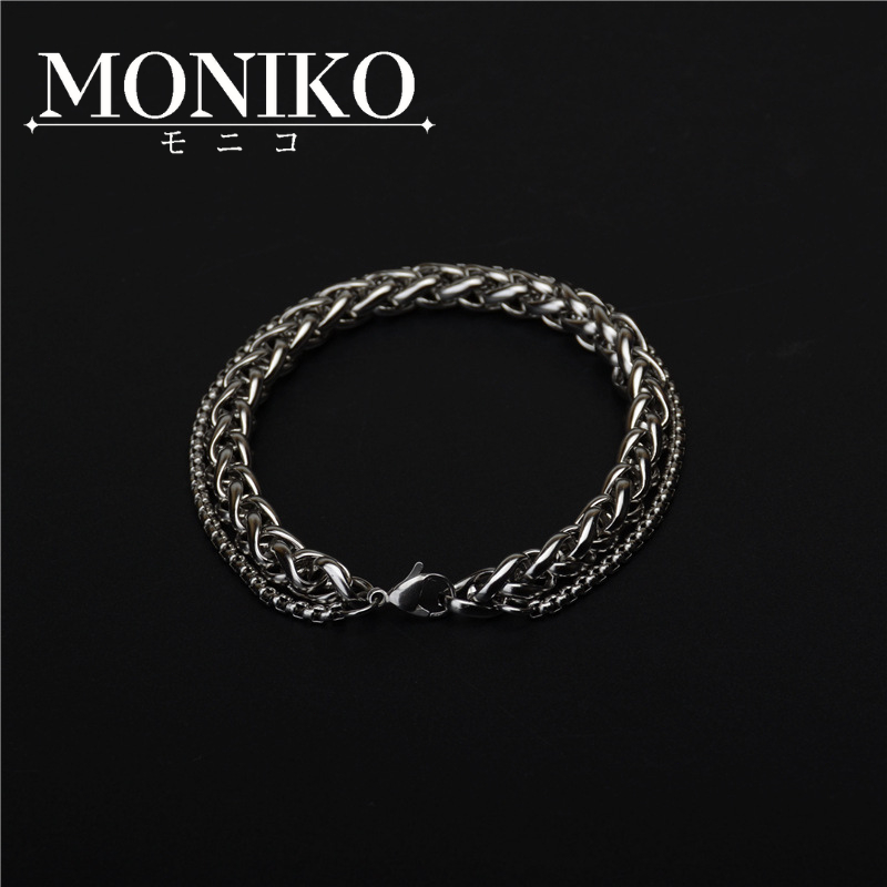 MONIKOสร้อยข้อมือเหล็กไทเทเนียมบุรุษสีเงิน