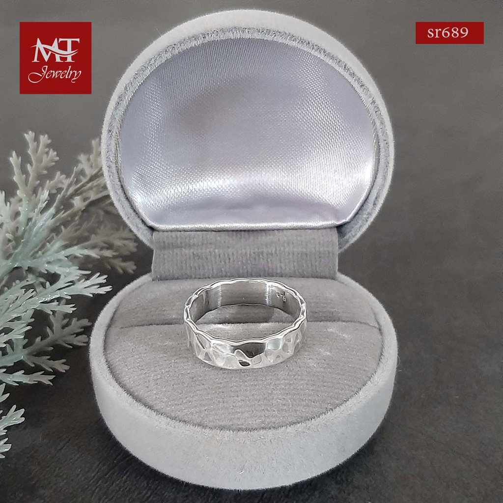 MT แหวนเงินแท้ แบบทุบลาย ค้อนทุบ ไซส์: 57 Sterling Silver Ring (sr689) MT Jewelry มณีธารา
