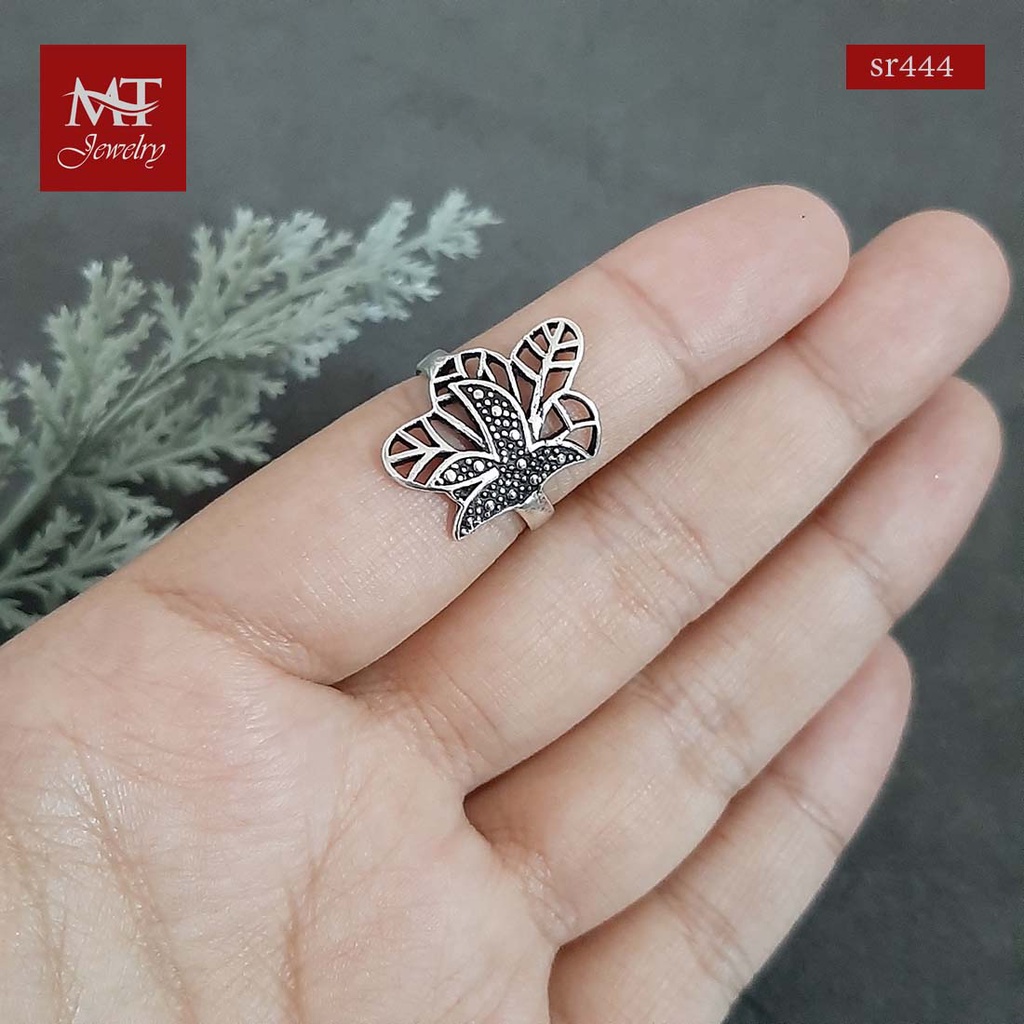 MT แหวนเงินแท้ ใบไม้ งานรมดำ ไซส์: 54, 56, 59, 60 Sterling Silver Ring (sr444) MT Jewelry มณีธารา