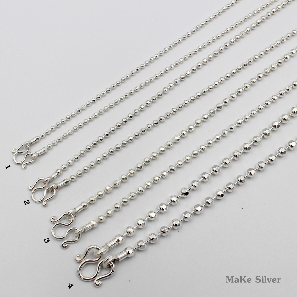 MaKe Silver : สร้อยคอเงินแท้92.5% ลายบอลตัดลาย (เงินแท้92.5% ทั้งเส้นไม่ชุบไม่ลอก) แถมฟรีน้ำยาล้างเงิน 30ml
