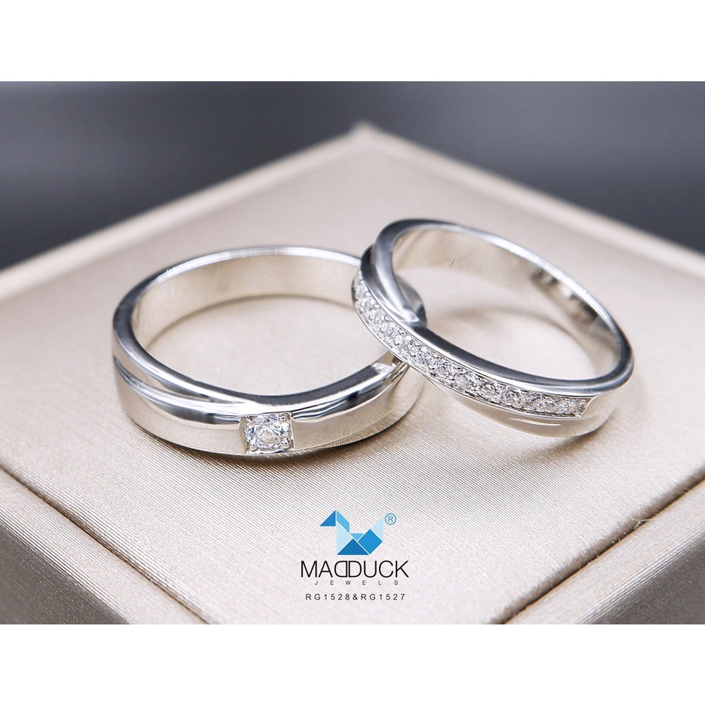 Madduckjewels แหวนเงินแท้ เพชร CZ ชุบโรเดียม RG1528-RG1527