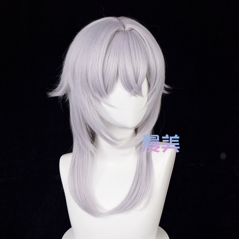 Manmei Game FF14 Themis Cosplay Wig Final Fantasy XIV 52cm Long Silver Grey Wig Heat Resistant Synthetic Wigs