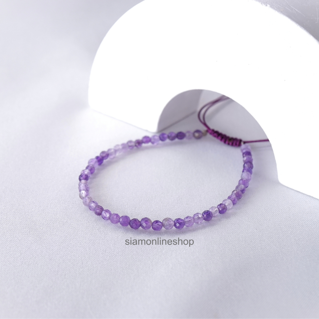 Minimalist bracelet - Amethyst stone หินอเมทิสต์ ขนาด 2, 3 มม. สร้อยข้อมือ เชือกถัก by siamonlineshop