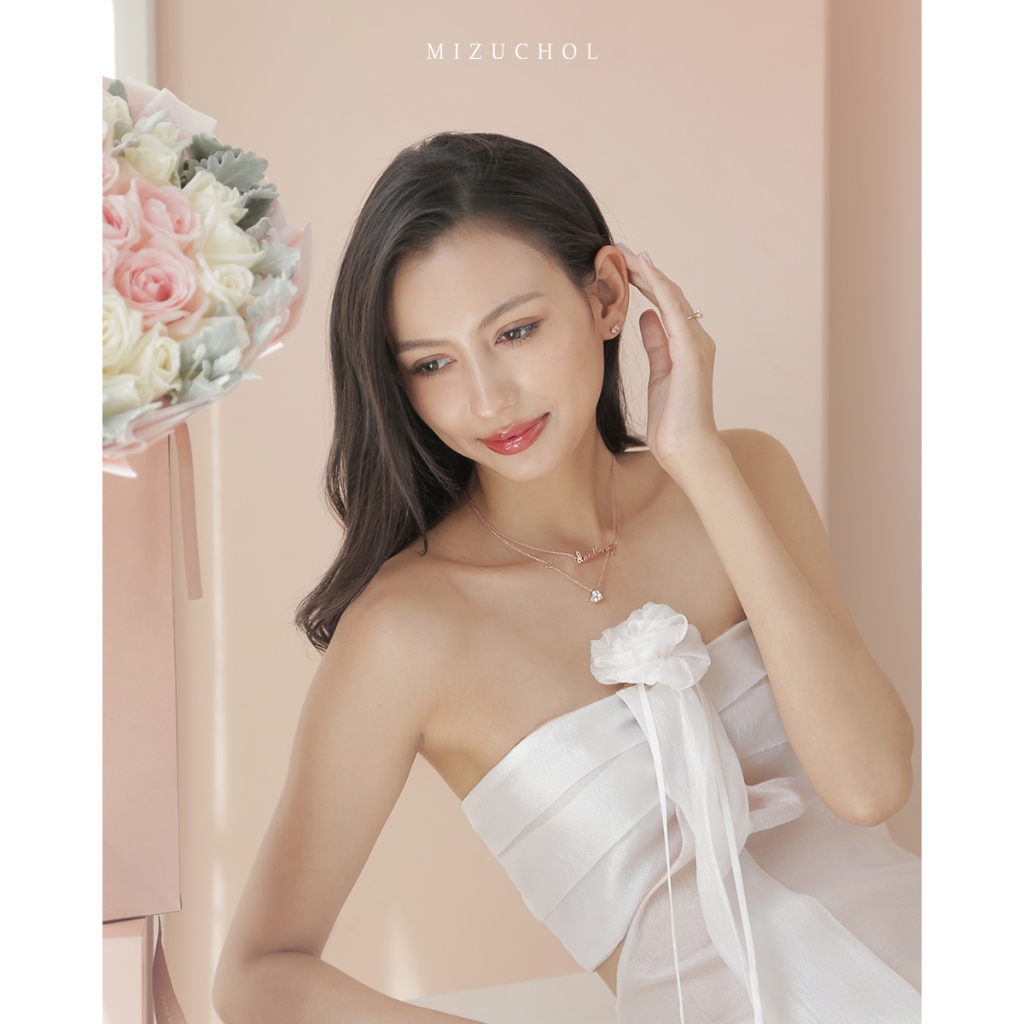 Mizuchol- ต่างหูเงินแท้ประดับพลอยแท้ White Topaz -Mini Heart Earrings