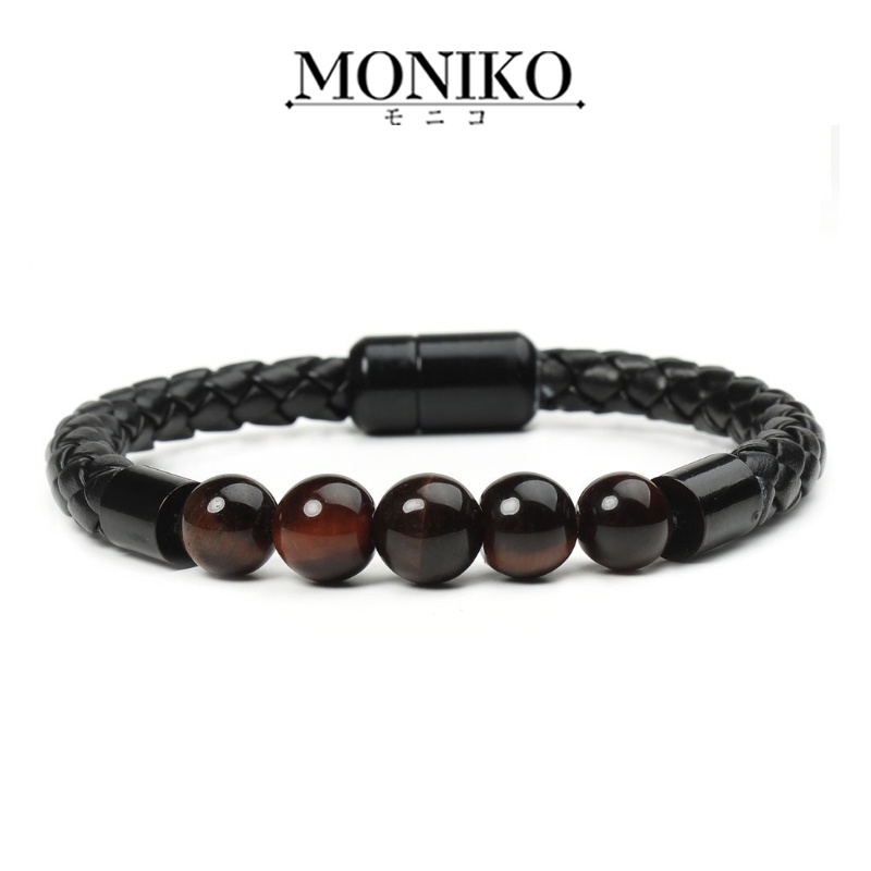 Moniko การออกแบบดั้งเดิม สร้อยข้อมือไทเกอร์อายเชือกสีดำ กำไลแฟชั่นผู้หญิงผู้ชาย