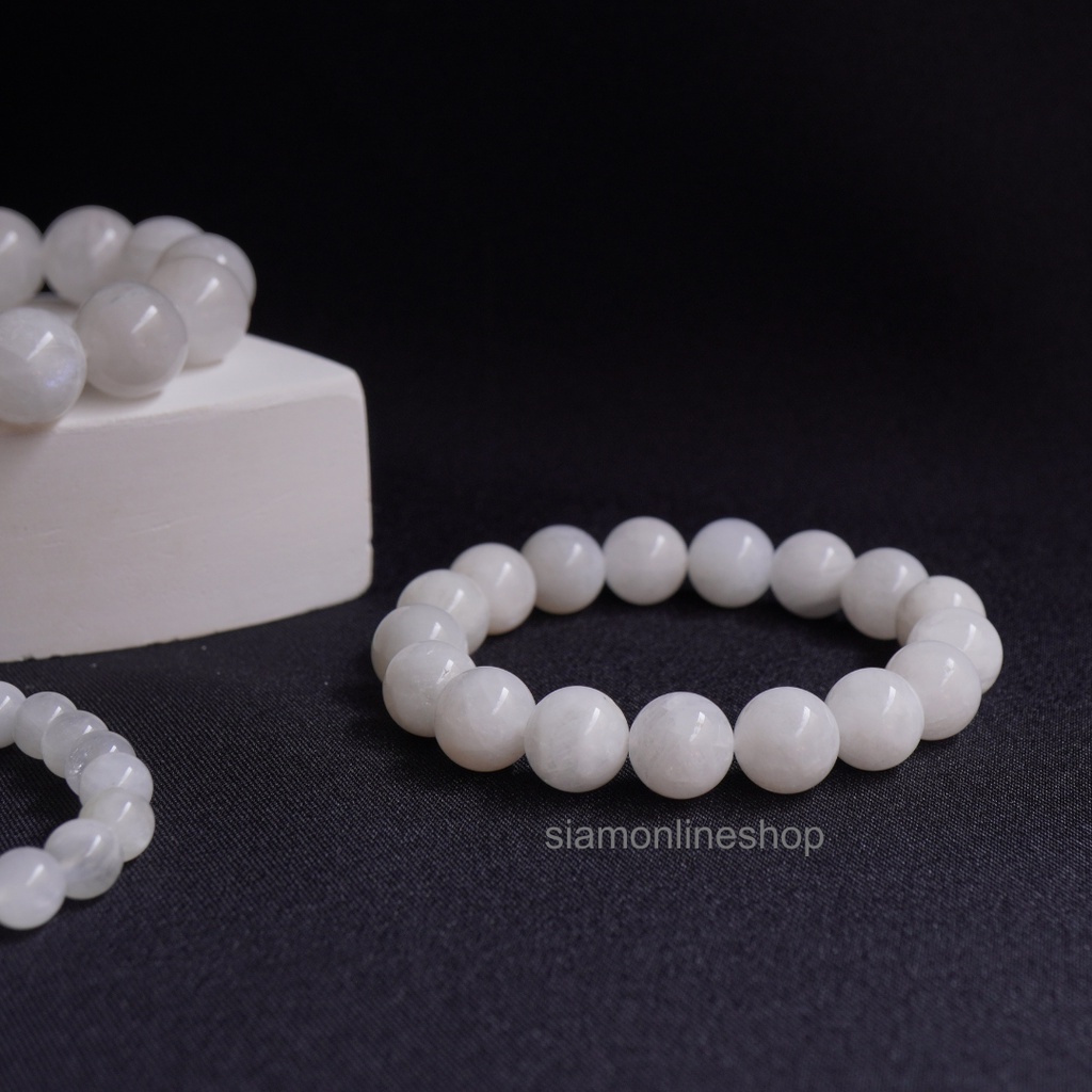 Moonstone หินมูนสโตน เกรดพรีเมี่ยม เลือกขนาดเม็ดหินได้ (6-12 มม.) สร้อยข้อมือหินแท้ by siamonlineshop