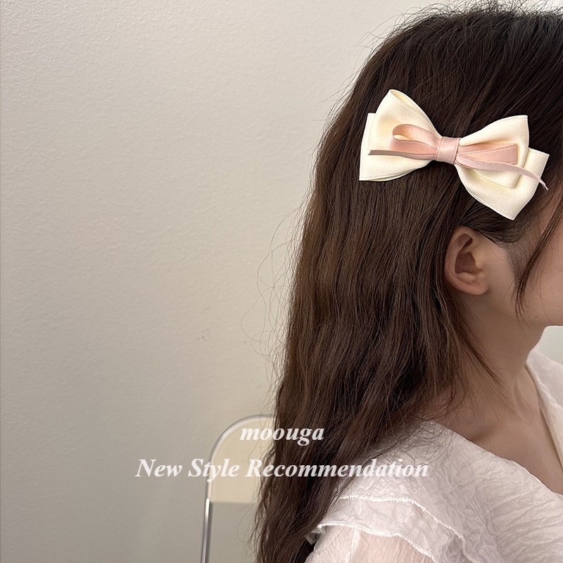 Moouga กิ๊บติดผมริบบิ้น ประดับโบว์ สีตัดกัน สไตล์ฝรั่งเศส เครื่องประดับ สําหรับผู้หญิง