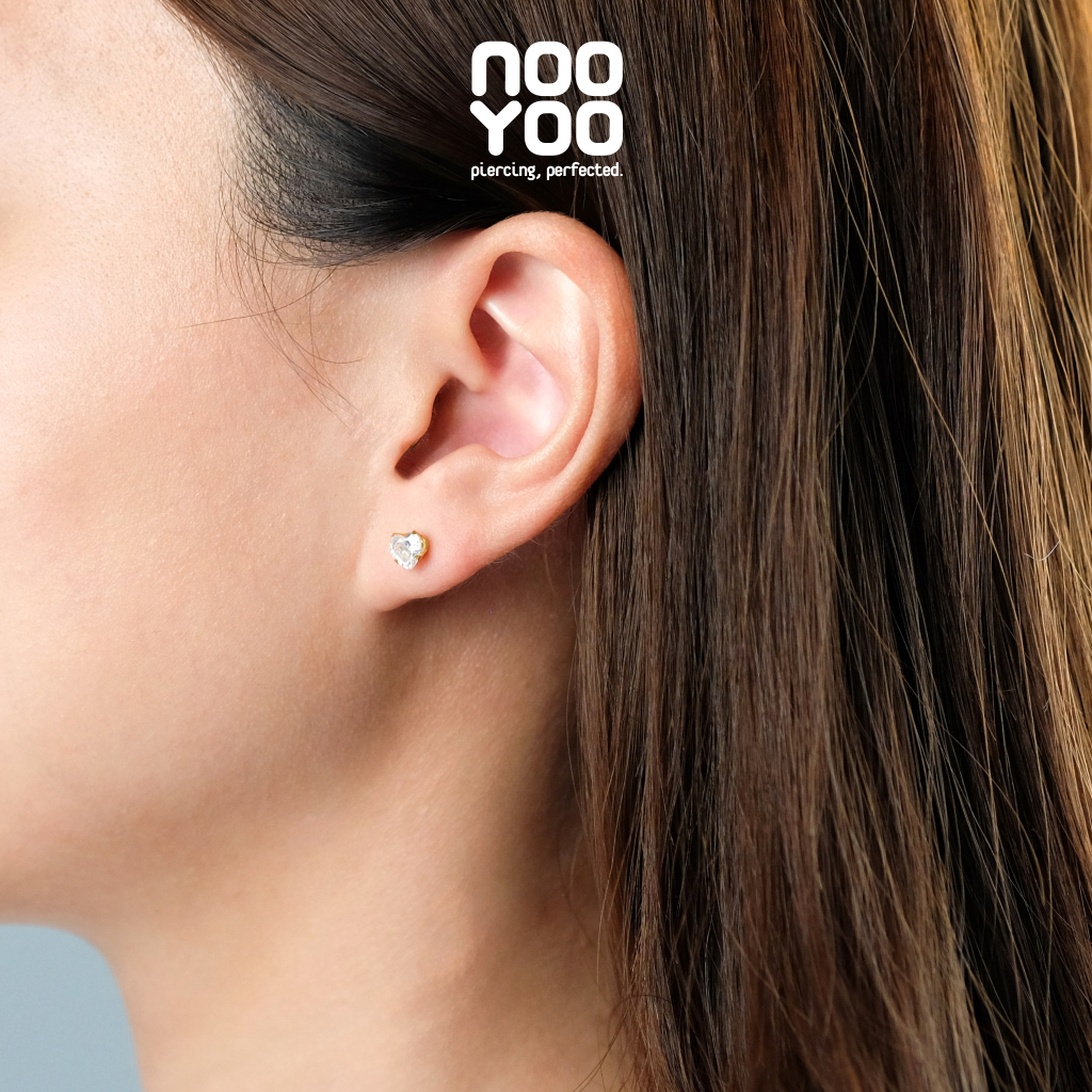 NooYoo ต่างหูสำหรับผิวแพ้ง่าย Cubic Zirconia 5x5 mm Heart