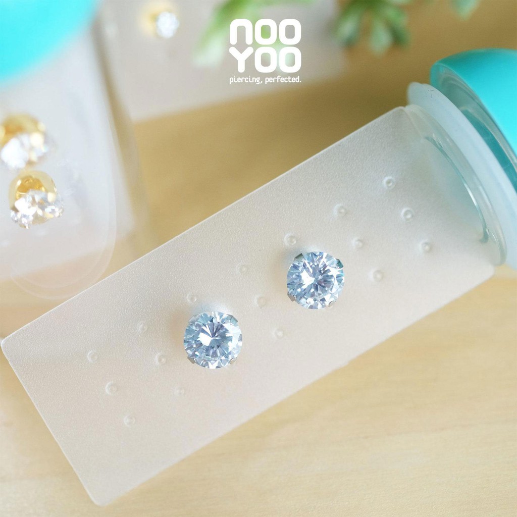 NooYoo ต่างหูสำหรับผิวแพ้ง่าย Cubic Zirconia Round Cut ขนาด 2-8 มม.