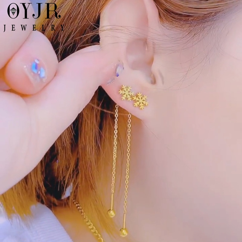 OYJR ต่างหูแฟชั่น ต่างหูสแตนเลสไม่ลอกรูปแบบเกล็ดหิมะสำหรับผู้หญิง