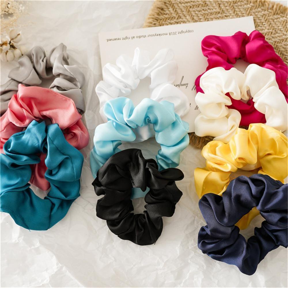 Okdeals ยางมัดผมหางม้า ผ้าซาติน สีสดใส 3 ชิ้น
