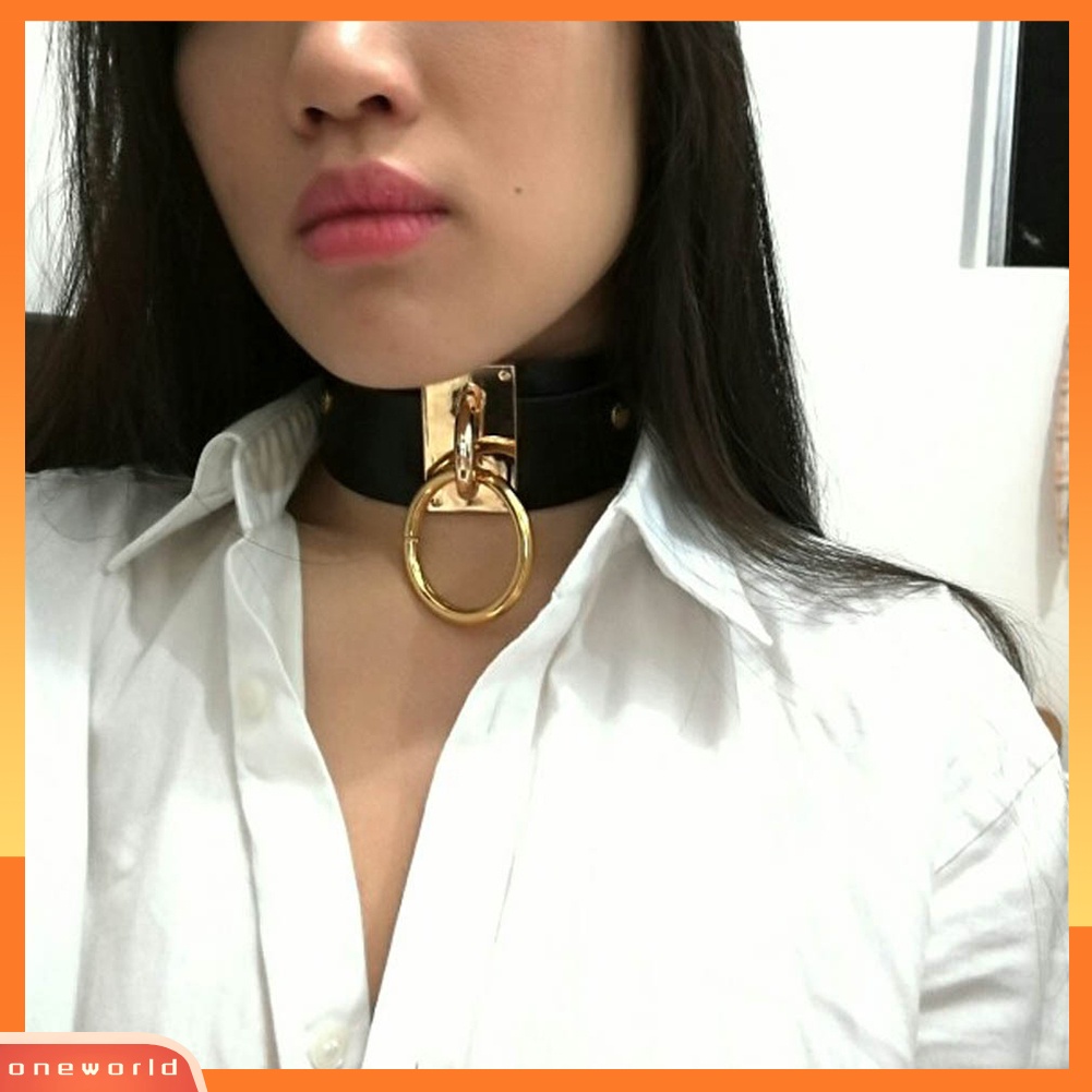 OneWorld@ O Ring Pendant Collar Faux Leather โชเกอร์  Punk Necklace