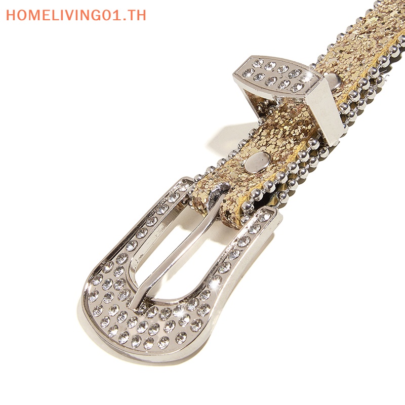 Onehome เข็มขัดหนัง PU ประดับพลอยเทียม สไตล์คาวบอยตะวันตก สําหรับผู้หญิง ผู้ชาย Y2K
