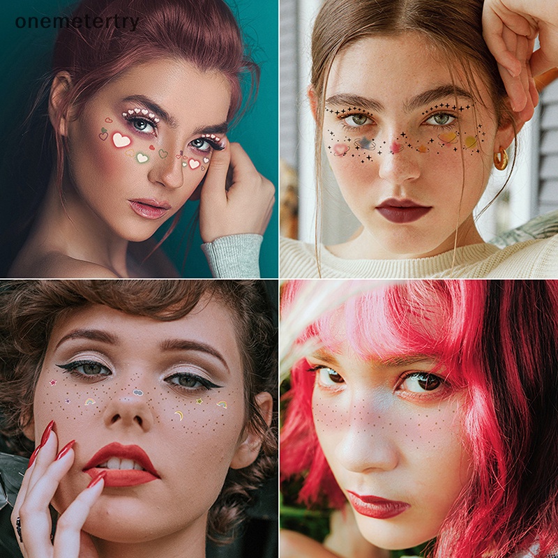 Onem สติกเกอร์รอยสักชั่วคราว ลายการ์ตูนดาวน่ารัก สีชมพู สําหรับตกแต่งใบหน้า เทศกาลปาร์ตี้
