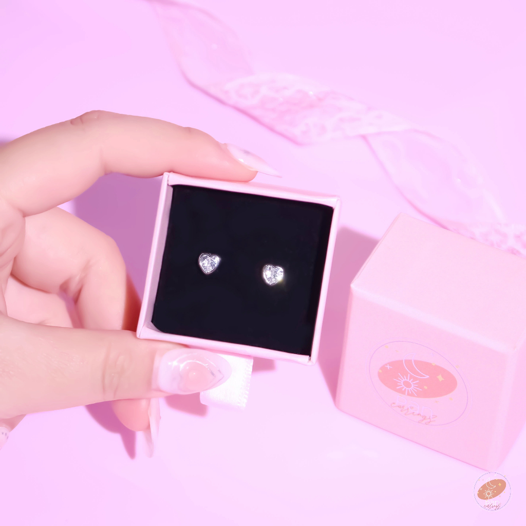 PAN earrings ต่างหูเงินแท้925 จี้รูปหัวใจ ต่างหูเพชรสวิส เพชร CZ. ต่างหูมินิมอล ของขชวัญน่ารัก #E0101