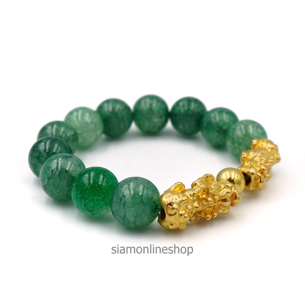 PIXIU กำไลปี่เซียะคู่เรียกทรัพย์ โทนเกล็ดมังกรเขียว ขนาด 12 มม. by siamonlineshop