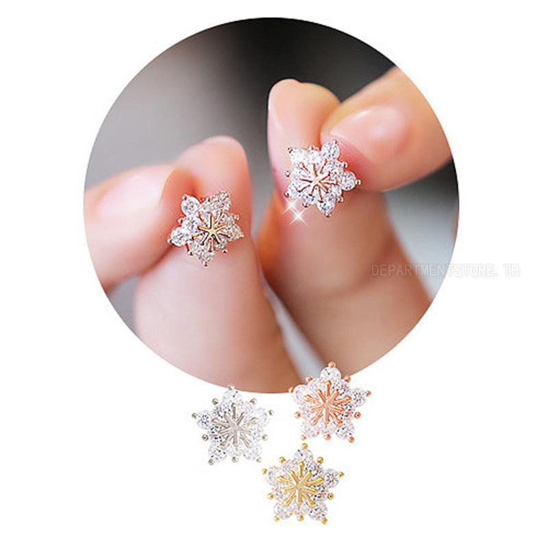 PLINTH เงินแท้ 925 Stud Earrings ฮันดอกไม้เกล็ดหิมะเพชรเข็มแฟชั่นขนาดเล็กและน่ารัก239